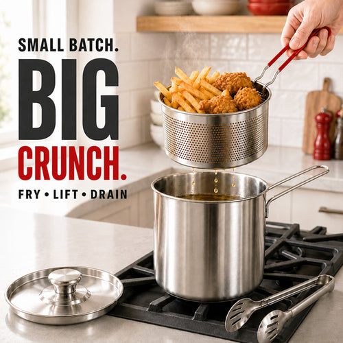 2026🔥🍟 Personal Mini Deep Fryer Set – Stainless Steel Pot with Lift-Out Draining Basket & Food Tongs