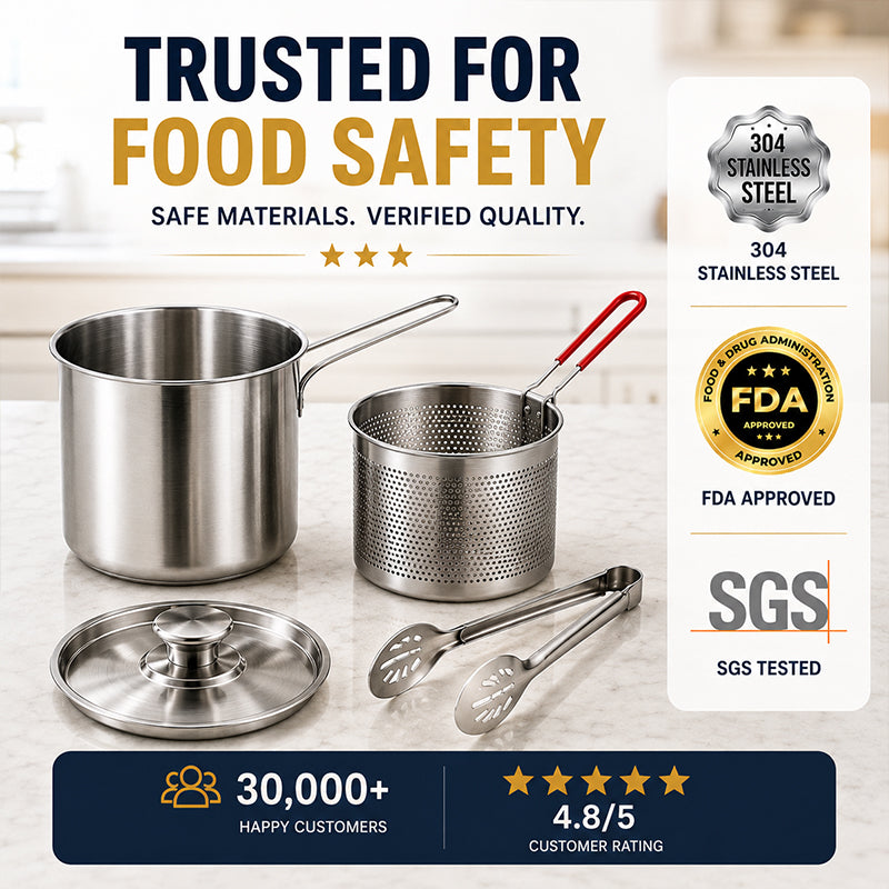 2026🔥🍟 Personal Mini Deep Fryer Set – Stainless Steel Pot with Lift-Out Draining Basket & Food Tongs
