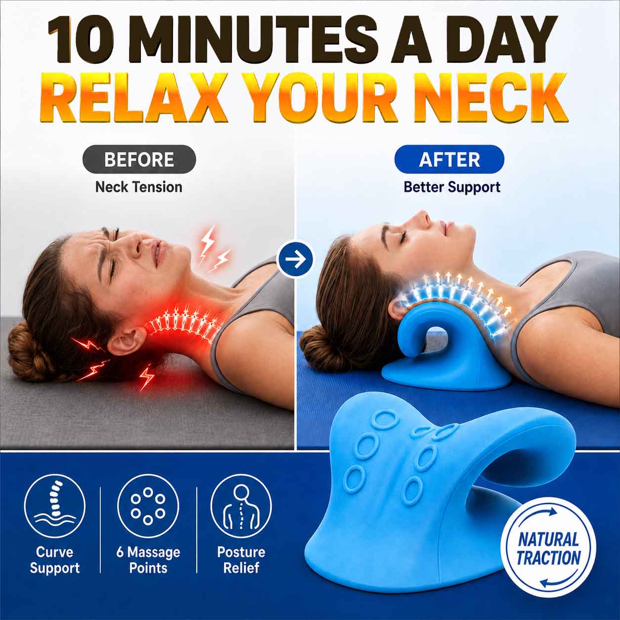 Cervical Neck Traction Device - Orthopedic Relaxer Pillow for Pain Relief
