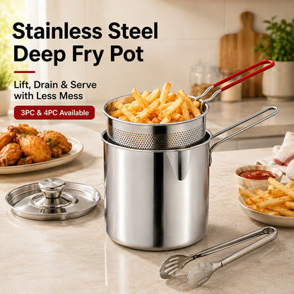 2026🔥🍟 Personal Mini Deep Fryer Set – Stainless Steel Pot with Lift-Out Draining Basket & Food Tongs