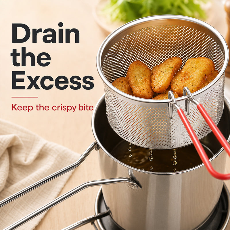 2026🔥🍟 Personal Mini Deep Fryer Set – Stainless Steel Pot with Lift-Out Draining Basket & Food Tongs