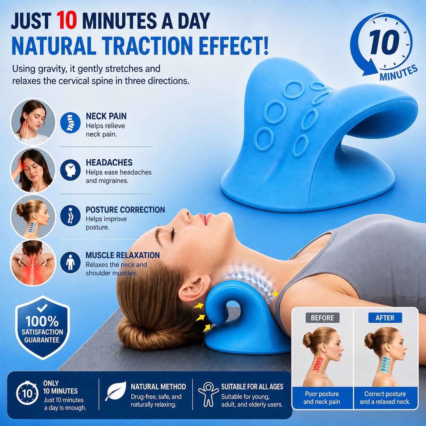 Cervical Neck Traction Device - Orthopedic Relaxer Pillow for Pain Relief