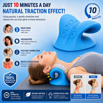 Cervical Neck Traction Device - Orthopedic Relaxer Pillow for Pain Relief