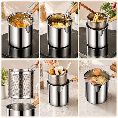 2026🔥🍟 Personal Mini Deep Fryer Set – Stainless Steel Pot with Lift-Out Draining Basket & Food Tongs