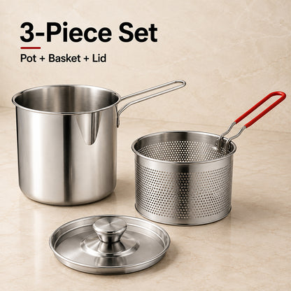2026🔥🍟 Personal Mini Deep Fryer Set – Stainless Steel Pot with Lift-Out Draining Basket & Food Tongs