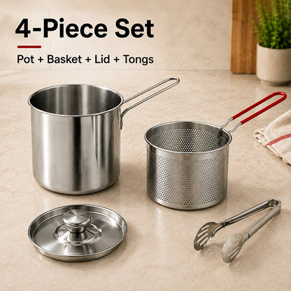 2026🔥🍟 Personal Mini Deep Fryer Set – Stainless Steel Pot with Lift-Out Draining Basket & Food Tongs