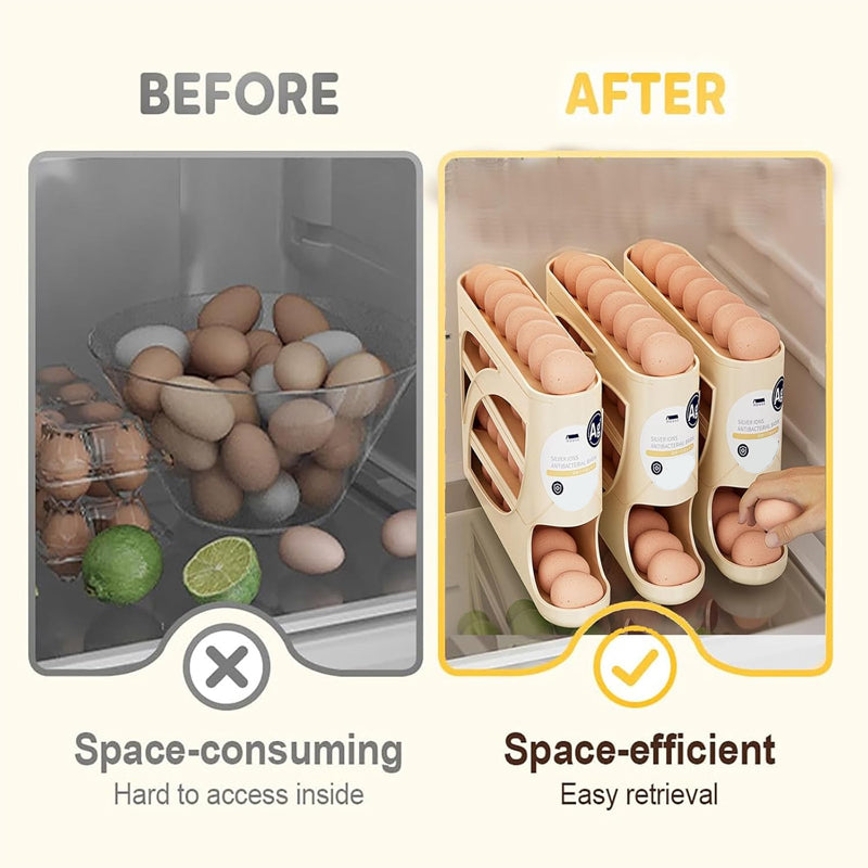 🥚Rolling Egg Organizer for Refrigerator | Space-Saving Egg Holder for Fridge Door ✨ (Offer)