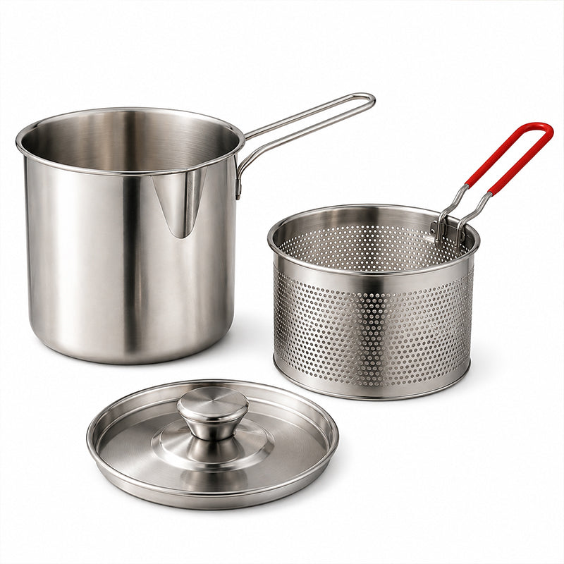 2026🔥🍟 Personal Mini Deep Fryer Set – Stainless Steel Pot with Lift-Out Draining Basket & Food Tongs