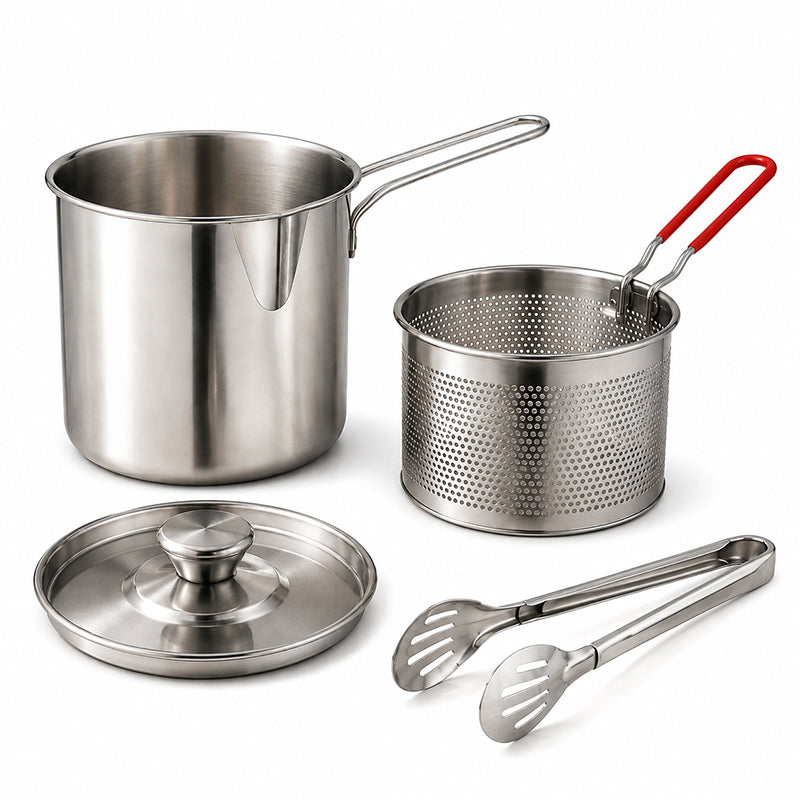 2026🔥🍟 Personal Mini Deep Fryer Set – Stainless Steel Pot with Lift-Out Draining Basket & Food Tongs