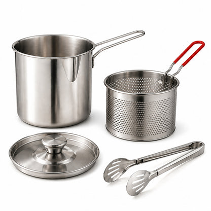 2026🔥🍟 Personal Mini Deep Fryer Set – Stainless Steel Pot with Lift-Out Draining Basket & Food Tongs